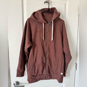 brown thick front zip hoodie